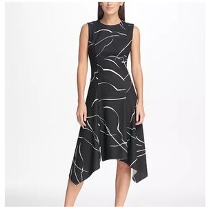 DKNY Black/White Geometric Print Handkerchief Dress Sz. 8‎